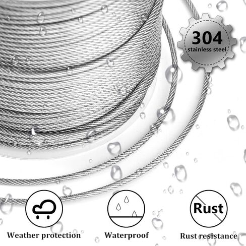 AHANDMAKER 328FT 304 Stainless Steel Cable Wire, 5/64" Wire Rope Aircraft Cable, Wire Trellis Strength Cable for DIY Outdoor Railings, Garden String Lights, Picture Hanging, Clothesline(Nylon-Coated) in Kuwait