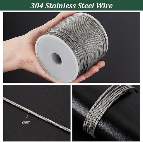 AHANDMAKER 328FT 304 Stainless Steel Cable Wire, 5/64" Wire Rope Aircraft Cable, Wire Trellis Strength Cable for DIY Outdoor Railings, Garden String Lights, Picture Hanging, Clothesline(Nylon-Coated) in Kuwait