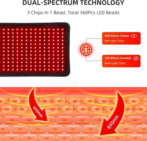 Red Light Therapy for Body, 31" * 11" Infrared Light Therapy Large Wearable Pad, 3 in 1 Led Beads, 360LEDs 660nm & 850nm Therapy Device Mat for Relax Muscle Pain Relief Reduce Inflammation in Saudi Arabia