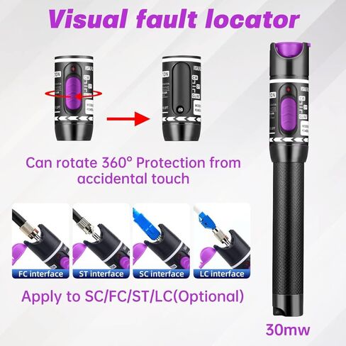 Moocci 3 Pcs Visual Fault Locator Fiber Optic Tester - VFL Fiber Optic Cable Tester Meter with FC to LC Adapter - Fiber Optic Tools Kit for FC/SC/ST/LC Connector,Network Cable Test -Green Purple Black in Saudi Arabia