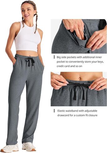 Yoga Pants Women Wide Leg with Pockets Stretch Lounging Casual Sweatpants 28.5" in Saudi Arabia