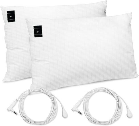 قطعتان من غطاء الوسادة الأرضي مع سلك أرضي، تحتوي على 5% ألياف فضية، كيس وسادة قطني أرضي، تحسين النوم، تخفيف الألم (20 × 30 بوصة، أبيض) in Kuwait