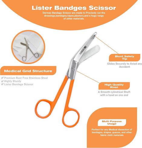 Dermax Lister Bandage Sissor Stainless Steel | Medical Shears | Nursing Scissor 5.5" Perfect For First Aid, Doctors, Nurses, Students and More. (Orange) in Saudi Arabia