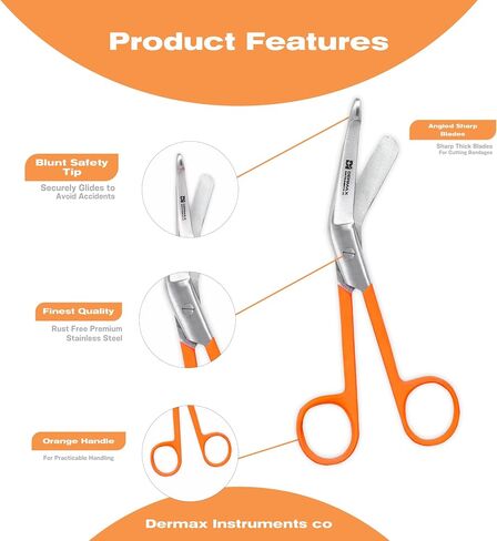 Dermax Lister Bandage Sissor Stainless Steel | Medical Shears | Nursing Scissor 5.5" Perfect For First Aid, Doctors, Nurses, Students and More. (Orange) in Saudi Arabia