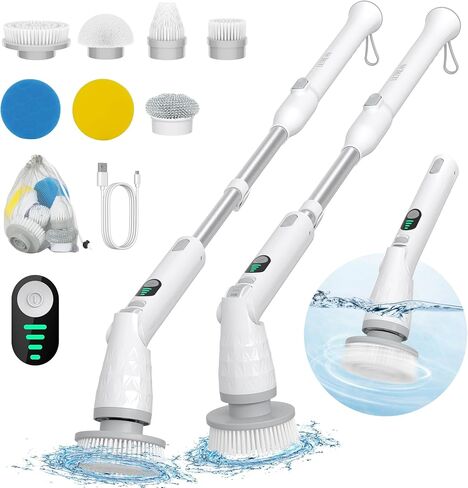 Ultrean Electric Spin Scrubber, Cordless Cleaning Brush with 4 Replaceable Brush Heads Adjustable Extension Handle, Dual Speed Shower Scrubber for Cleaning Bathroom, Tile, Floor, Tub in Kuwait