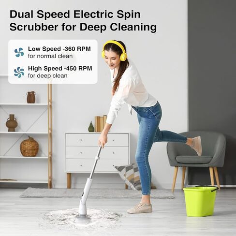 Ultrean Electric Spin Scrubber, Cordless Cleaning Brush with 4 Replaceable Brush Heads Adjustable Extension Handle, Dual Speed Shower Scrubber for Cleaning Bathroom, Tile, Floor, Tub in Kuwait
