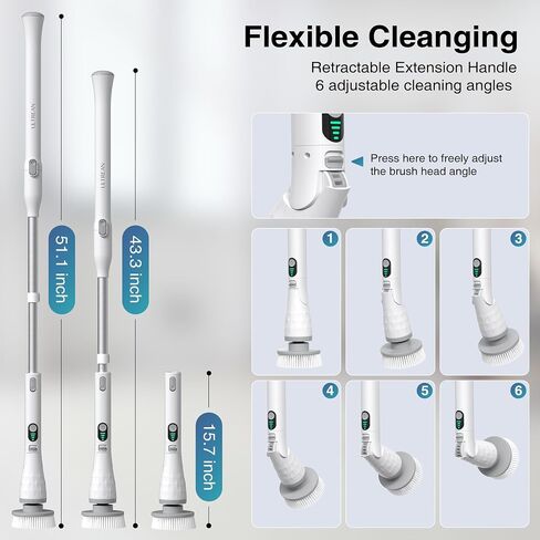 Ultrean Electric Spin Scrubber, Cordless Cleaning Brush with 4 Replaceable Brush Heads Adjustable Extension Handle, Dual Speed Shower Scrubber for Cleaning Bathroom, Tile, Floor, Tub in Kuwait