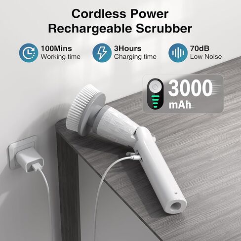 Ultrean Electric Spin Scrubber, Cordless Cleaning Brush with 4 Replaceable Brush Heads Adjustable Extension Handle, Dual Speed Shower Scrubber for Cleaning Bathroom, Tile, Floor, Tub in Kuwait