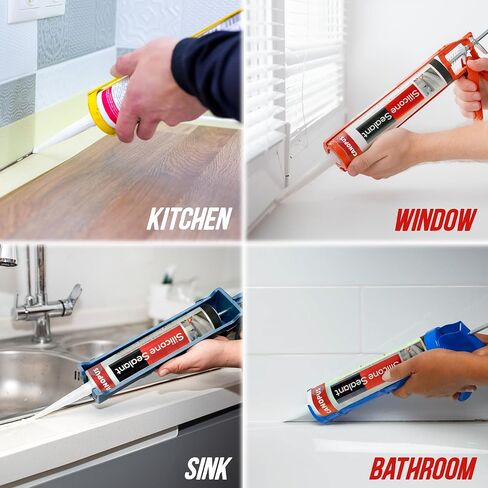 CANOPUS INTERBOND Waterproof Kitchen & Bathroom Acetoxy Silicone Sealant Clear, 10oz, Suitable for Indoor and Outdoor Waterproofing and Bonding Applications, Shower Sealant in Kuwait