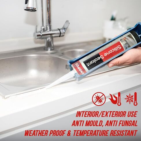 CANOPUS INTERBOND Waterproof Kitchen & Bathroom Acetoxy Silicone Sealant Clear, 10oz, Suitable for Indoor and Outdoor Waterproofing and Bonding Applications, Shower Sealant in Kuwait
