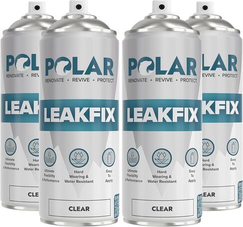 Polar Clear Leak Fix Spray - 4 x 13.5fl. oz - Waterproof Roof Sealant - Instantly Seals Leaks and Cracks, for Lasting Protection on Roofs, Drainpipes & Gutter Repairs- for Interior and Exterior Use in Saudi Arabia