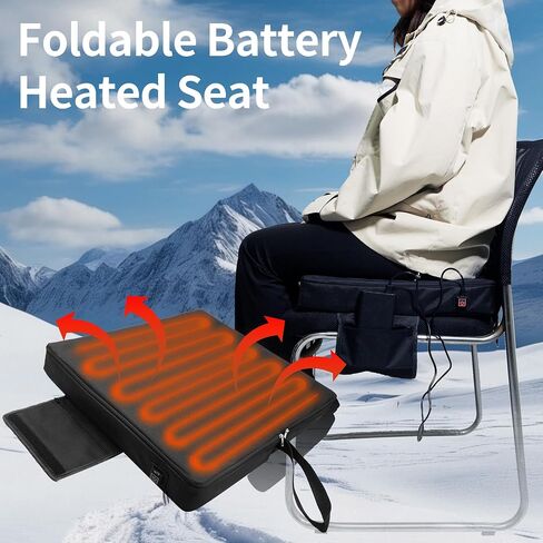 Extra Wide Heated Seat Cushion for Bleachers, 3 Heating Levels, Foldable Battery Heated Seat Pad for Stadium Camping Office Park Fishing and Other Outdoor Activities (Power Bank not Included) in Saudi Arabia