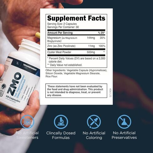 Transparent Labs ZMO - Muscle Builder for Men & Women with Zinc, Magnesium Glycinate, & Oyster Powder for Muscle Recovery - 60 Count in Kuwait