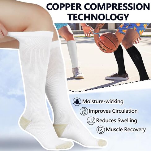 LIN PERFORMANCE Compression Socks for Women and Men 3 Pairs Copper 8-15 mmHg Knee High Support Socks Travel Athletic in Saudi Arabia