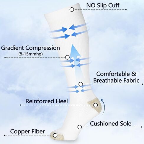 LIN PERFORMANCE Compression Socks for Women and Men 3 Pairs Copper 8-15 mmHg Knee High Support Socks Travel Athletic in Saudi Arabia