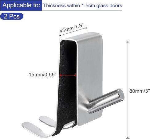 uxcell 2 Pcs Shower Door Hooks, 3 Inch Stainless Steel Extended Over Door Hooks Double Side Glass Door Hook Shower Towel Hooks for Frameless Glass Shower Door, Silver in Saudi Arabia