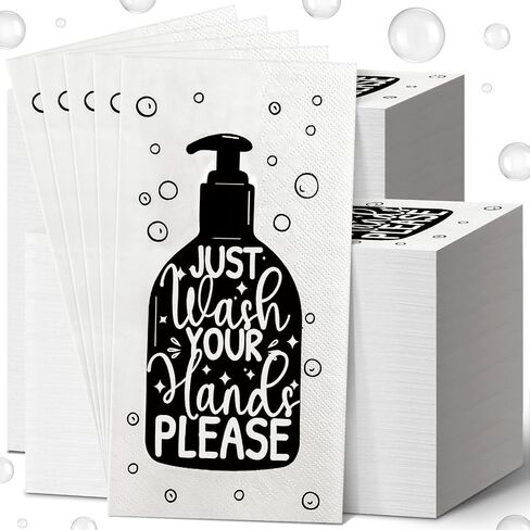 Disposable Guest Towels Bathroom Paper Towels Guest Hand Towels Napkins Just Wash Your Hands Please Bathroom Napkins for Powder Room Wedding Holiday (White Black, 120 Pcs) in Kuwait