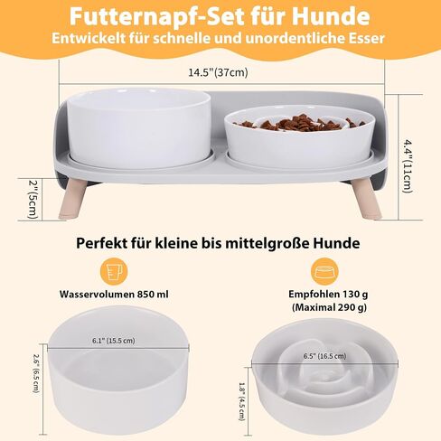 Elevated Slow Feeder Dog Bowls - Slow Down Dog Food Bowl with Dog Water Bowl Combo Pack - Raised Ceramic Dog Bowl Set with Anti-Slip Stand - Fun Maze Pet Feeding Dishes for Small and Medium Sized Dogs in Kuwait