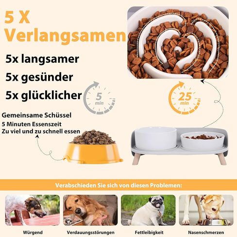 Elevated Slow Feeder Dog Bowls - Slow Down Dog Food Bowl with Dog Water Bowl Combo Pack - Raised Ceramic Dog Bowl Set with Anti-Slip Stand - Fun Maze Pet Feeding Dishes for Small and Medium Sized Dogs in Kuwait