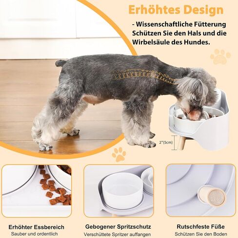 Elevated Slow Feeder Dog Bowls - Slow Down Dog Food Bowl with Dog Water Bowl Combo Pack - Raised Ceramic Dog Bowl Set with Anti-Slip Stand - Fun Maze Pet Feeding Dishes for Small and Medium Sized Dogs in Kuwait