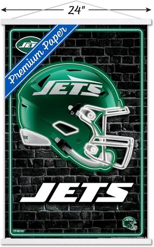 Trends International NFL New York Jets - ملصق حائط 24 خوذة نيون مع إطار مغناطيسي، 22.37 بوصة × 34.00 بوصة، طباعة ممتازة وحزمة شماعة سوداء in Saudi Arabia