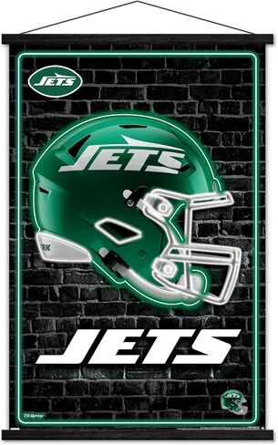 Trends International NFL New York Jets - ملصق حائط 24 خوذة نيون مع إطار مغناطيسي، 22.37 بوصة × 34.00 بوصة، طباعة ممتازة وحزمة شماعة سوداء in Saudi Arabia