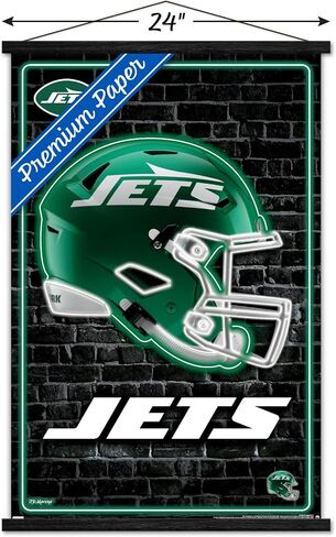Trends International NFL New York Jets - ملصق حائط 24 خوذة نيون مع إطار مغناطيسي، 22.37 بوصة × 34.00 بوصة، طباعة ممتازة وحزمة شماعة سوداء in Saudi Arabia