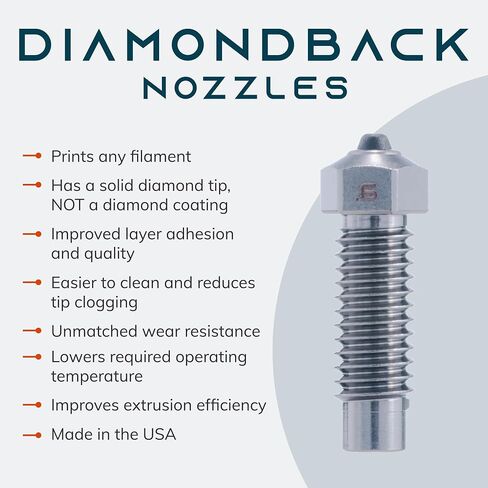 Diamondback Nozzles – Neptune 4 Plus/Max Compatible – Polycrystalline Solid Diamond Tip 3D Printer Nozzles, Improved Extrusion, Any Filament, Wear Resistant, Layer Adhesion, USA Made (0.4mm) in Saudi Arabia