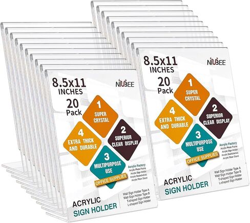 12 حزمة من NIUBEE حامل لافتات أكريليك خلفي مائل مقاس 8.5 × 11، إطارات إطارات صور عمودية شفافة، حامل حامل مستندات لسطح المكتب وحامل عرض ورقي in Saudi Arabia