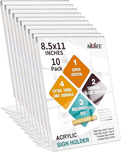12 حزمة من NIUBEE حامل لافتات أكريليك خلفي مائل مقاس 8.5 × 11، إطارات إطارات صور عمودية شفافة، حامل حامل مستندات لسطح المكتب وحامل عرض ورقي in Saudi Arabia
