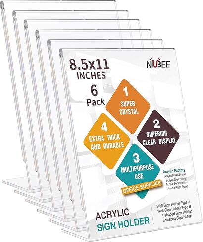 12 حزمة من NIUBEE حامل لافتات أكريليك خلفي مائل مقاس 8.5 × 11، إطارات إطارات صور عمودية شفافة، حامل حامل مستندات لسطح المكتب وحامل عرض ورقي in Saudi Arabia