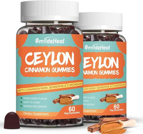 Ceylon Cinnamon Gummies 2000MG, Sugar Free Cinnamon Gummies, Cinnamon Supplement with Chromium and Cinnamon Bark, Vegan, Non-GMO, Gluten Free, 60 Gummies in Kuwait
