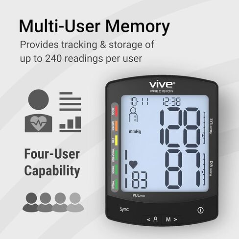 Vive Automatic High Blood Pressure Measurement Kit for at Home Use - Upper Arm BP Cuff & Machine with Digital Screen to Monitor Vital Signs - Portable Checking for Small, Large, and Plus Size Arms in Saudi Arabia