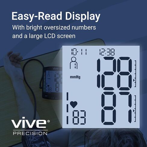 Vive Automatic High Blood Pressure Measurement Kit for at Home Use - Upper Arm BP Cuff & Machine with Digital Screen to Monitor Vital Signs - Portable Checking for Small, Large, and Plus Size Arms in Saudi Arabia