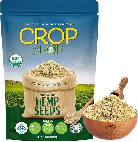 CROP BY POP - Organic Hemp Seeds To Eat, Shelled Hulled Hemp Hearts (16 Oz - 1 LB) USDA Organic & Non GMO Certified, Plant Based Protein, Omega-3 & Omega-6, Vegan, Kosher - Smoothies, Yogurt, Salads in Saudi Arabia