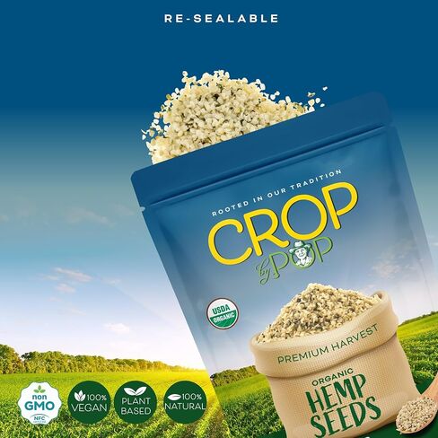 CROP BY POP - Organic Hemp Seeds To Eat, Shelled Hulled Hemp Hearts (16 Oz - 1 LB) USDA Organic & Non GMO Certified, Plant Based Protein, Omega-3 & Omega-6, Vegan, Kosher - Smoothies, Yogurt, Salads in Saudi Arabia