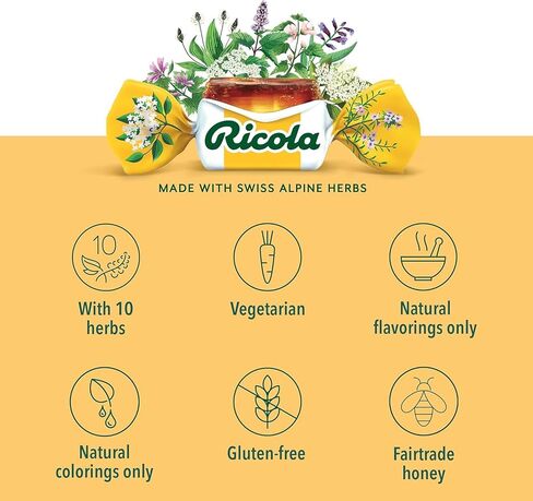Ricola Throat Balm Caramel Throat Drops with Liquid Center, 34 Count (Pack of 4) Coat & Protect Your Throat, Daily Throat Relief & Protection, Oral Demulcent in Kuwait