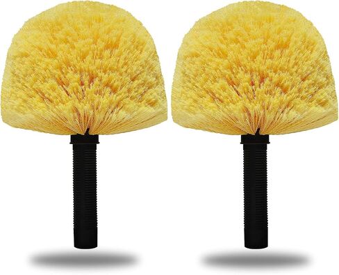 2 Pack Twist-On Cobweb Duster Head Brush - Efficient Indoor & Outdoor Spider Web Cleaning Solution - Fits Standard Acme Threaded Poles - Duster Brush Head Only - Yellow in Saudi Arabia