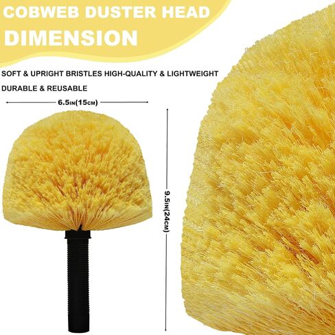 2 Pack Twist-On Cobweb Duster Head Brush - Efficient Indoor & Outdoor Spider Web Cleaning Solution - Fits Standard Acme Threaded Poles - Duster Brush Head Only - Yellow in Saudi Arabia