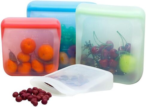 Reusable Silicone Storage Snack Bags.Stand-Up Mega Reduce Single-Use Plastic Cook, Store, Sous Vide, or Freeze Leakproof, Dishwasher-Safe, Eco-friendly (2small+1 medium+1 large) in Saudi Arabia