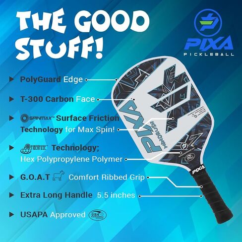 PIXA Mindrush T-300 Pickleball Paddle 16mm, Advanced Friction Surface, Amazing Power, Control, and Spin: USAPA Approved Great Gift! in Kuwait