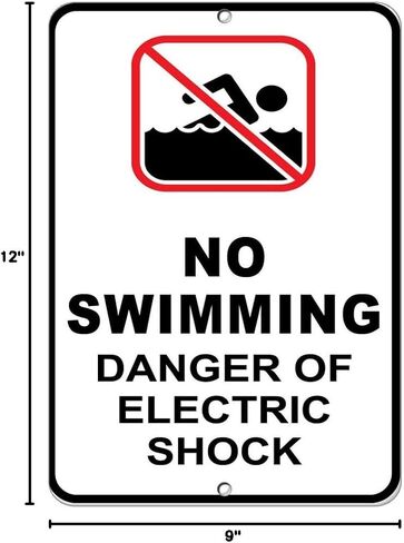 Aluminum Vertical Metal Sign Multiple Sizes No Swimming Danger of Electric Shock Hazard With Border Weatherproof Street 9x12Inches in Saudi Arabia