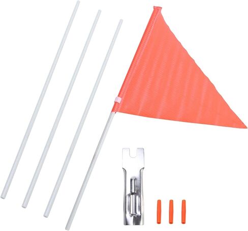 علم سلامة الدراجة مقطورة دراجة للأطفال، علم الدراجة مع عمود من الألياف الزجاجية ودعامة تثبيت، عمود قابل للتعديل بلون كامل مقاوم للماء، رؤية عالية ومقاومة للتمزق (برتقالي) in Kuwait