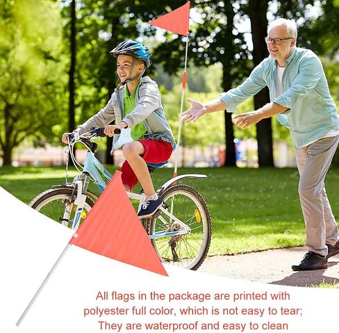علم سلامة الدراجة مقطورة دراجة للأطفال، علم الدراجة مع عمود من الألياف الزجاجية ودعامة تثبيت، عمود قابل للتعديل بلون كامل مقاوم للماء، رؤية عالية ومقاومة للتمزق (برتقالي) in Kuwait