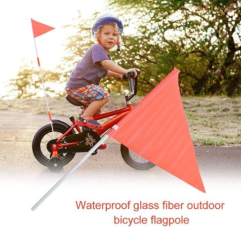 علم سلامة الدراجة مقطورة دراجة للأطفال، علم الدراجة مع عمود من الألياف الزجاجية ودعامة تثبيت، عمود قابل للتعديل بلون كامل مقاوم للماء، رؤية عالية ومقاومة للتمزق (برتقالي) in Kuwait