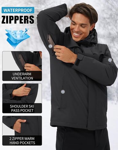 Pioneer Camp Men's Waterproof Ski Jacket Insulated Winter Snow Coat Warm Windproof Mountain Snowboard Hooded Raincoat Gear in Saudi Arabia