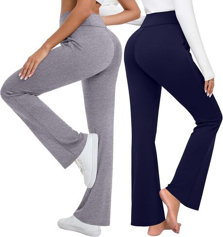 3 Pack Women's High Waist Flare Pants, Bootcut Pants with Pockets Wide Leg Yoga Pants Belly Control Work Dress Pants in Saudi Arabia