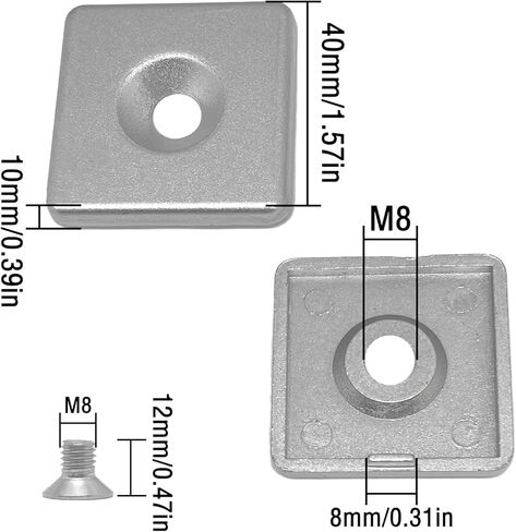 4 pcs M8 Hole 4040 Series European Standard T-Slot Profile End Cap with M8 Mounting Screws,Aluminum Alloy End Cover Plate Metal Cover for Industrial,Fish Tank Rack, Silver in Kuwait