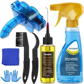 focopot Bike Chain Cleaner Kit Including Chain Oil Lubricant,Bike Chain Degreaser,Chain Scrubber and Bicycle Cleaning Brush Tools for Mountain/MT/Road/BMX Bike