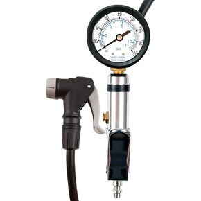 Universal Bicycle Tire Inflator Gauge with Auto-Select Valve Type - Presta and Schrader Air Compressor Tool